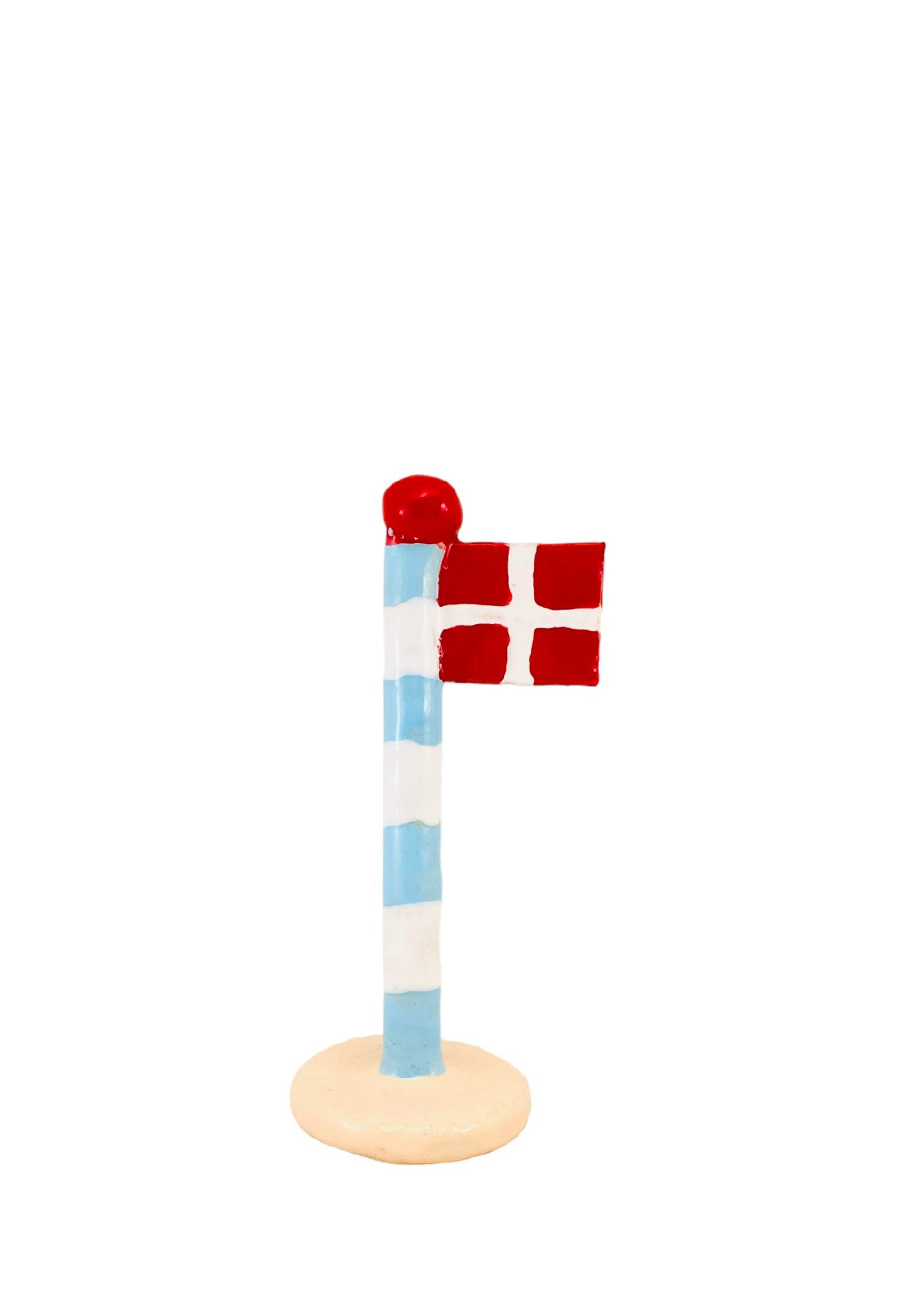 Stribet flag m. rød knop - H14-18 cm.